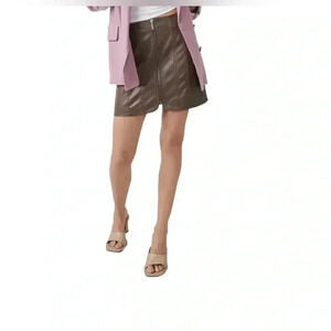 Free People Layla Faux Leather Miniskirt in Brownstone